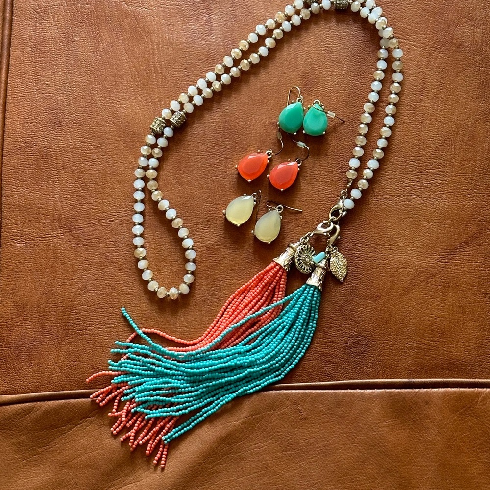 Beaded Tassel Necklace & Earring Bundle